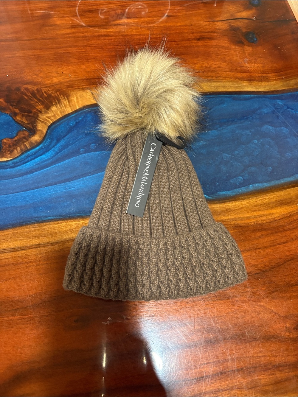 CATHERINE MALANDRINO Brown Knit Pom Beanie